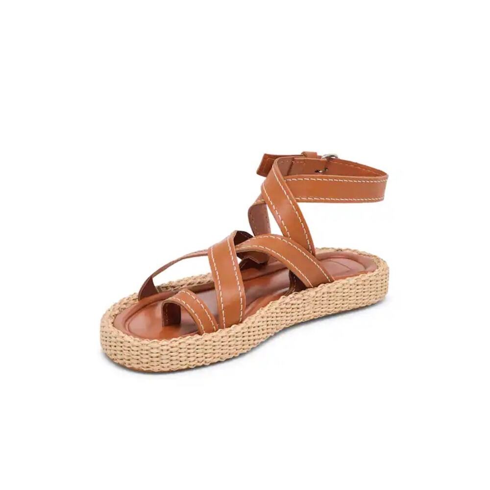 Dolce Vita Roxie Leather and Raffia Platform Brown Espadrille Sandals Summer 8.5 - Picture 2 of 10